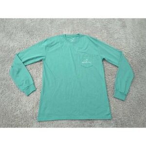 Properly‎ Tied T Shirt Mens M Green Long Sleeve Pocket Tee Sleigh Dogs Christmas